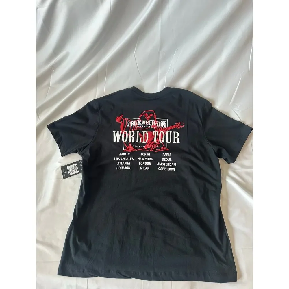 True Religion World Tour Graphic T-Shirt Black Red Raised Rubber Print SizeLarge